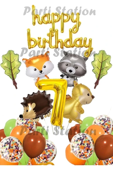 Orman Hayvanları Konsept Parti Woodland 7 Yaş Doğum Günü Balon Set Sincap Rakun Kirpi Tilki Balon ürün görseli 1