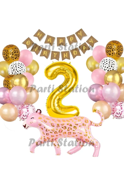 Pembe Leopar 2 Yaş Balon Set Safari Leopar Doğum Günü Parti Balon Set Pembe Panter Jungle Balon Set ürün görseli 1