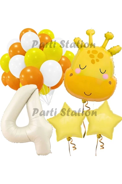 Safari Sevimli Zürafa Tema 4 Yaş Balon Set Safari Konsept Zürafa Parti Doğum Günü Balon Set ürün görseli 1