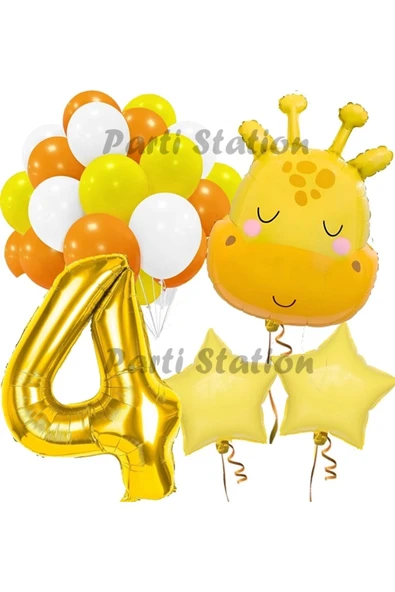 Sevimli Zürafa Konsept 4 Yaş Balon Set Safari Tema Zürafa Parti Doğum Günü Balon Set ürün görseli 1
