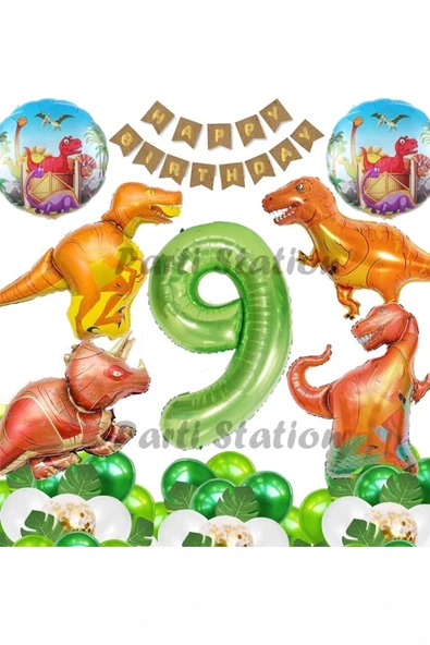 Orman Tema Jurassic Park Dinozor Konsept Yeşil Rakam Balon 9 Yaş Dev Balonlu Doğum Günü Balon Set ürün görseli 1