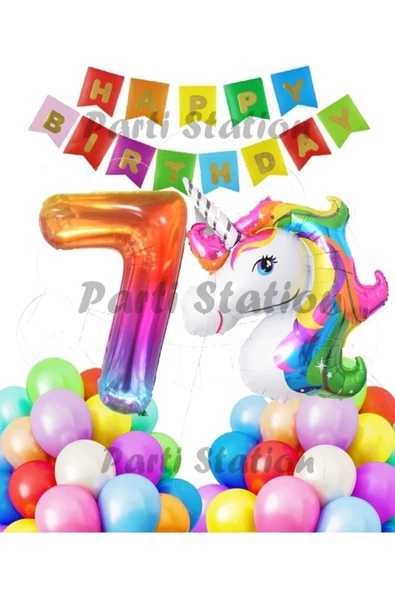 Unicorn Konsept 1 Yaş Balon Set Unicorn Renkli Tek Boynuzlu At Doğum Günü Balon Set ürün görseli 1