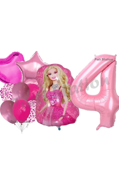 Barbie 4 Yaş Balon Seti Barbie Konsept Parti Barbie Pembe Doğum Günü Balon Seti ürün görseli 1