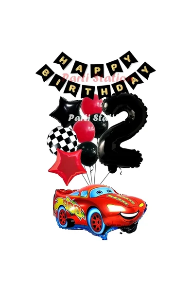 Cars Şimşek Mcqueen Yarış Arabası Konsept 2 Yaş Balon Set Cars Doğum Günü Happy Birthday Balon Set ürün görseli 1