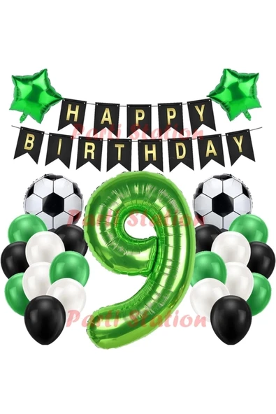 Futbol Maç Konsept Yeşil Rakam 9 Yaş Balon Futbol Konsept Yeşil Parti Doğum Günü Balon Seti ürün görseli 1