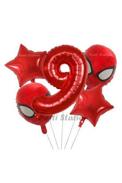Spiderman Örümcek Adam 9 Yaş Balon Set Spiderman Konsept Kırmızı Rakam Balon Doğum Günü Set ürün görseli 1