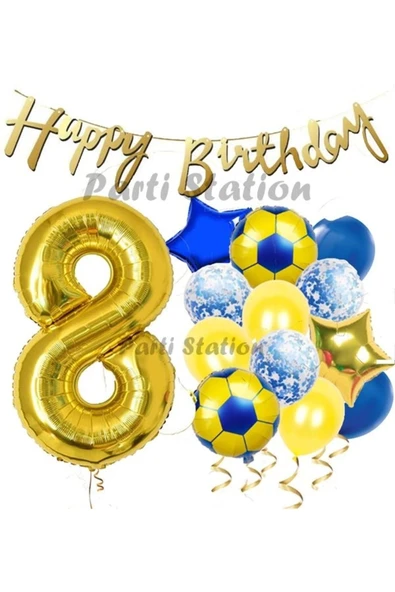 Balon Set Sarı Lacivert 8 Yaş Balon Set Futbol Balon Set Doğum Günü Balon Set ürün görseli 1