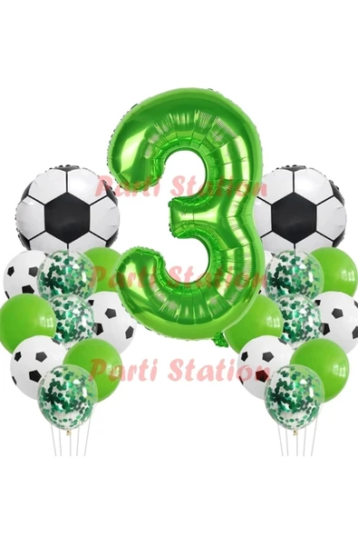 Futbol Maç Konsept Yeşil Rakam 3 Yaş Balon 76 Cm Futbol Konsept Yeşil Parti Doğum Günü Balon Seti ürün görseli 1