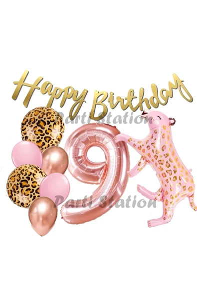 Pembe Leopar 9 Yaş Balon Set Safari Leopar Doğum Günü Parti Balon Set Pembe Panter Jungle Balon Set ürün görseli 1