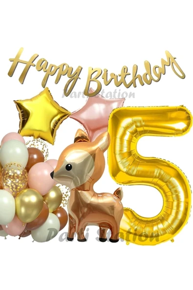 Woodland Geyik 5 Yaş Folyo Balon Set Ceylan Geyik Doğum Günü Parti Balon Set Geyik Konsept Balon Set ürün görseli 1