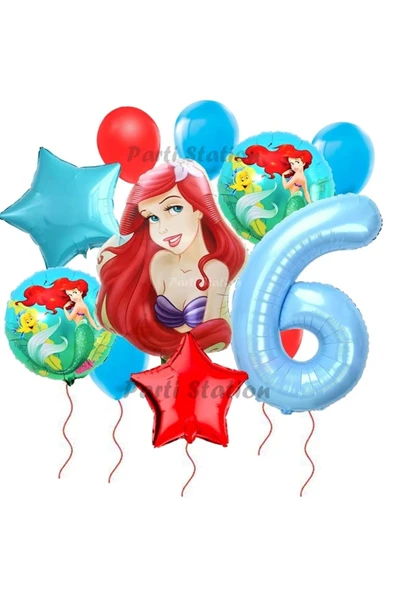 Disney Prensesi Deniz Kızı Prenses Ariel Konsept 6 Yaş Doğum Günü Balon Set Aquaman Ariel Balon Set ürün görseli 1