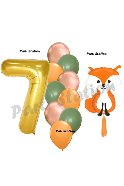 Woodland Tilki Balon 7 Yaş Balon Set Sevimli Tilki Balon ve Gold Rakam Balon Demeti Doğum Günü Seti ürün görseli 1