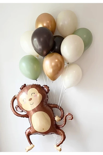 Safari Konsept Maymun Balon Set Sevimli Maymun Balon Buketi Doğum Günü Monkey Balloon Set ürün görseli 1