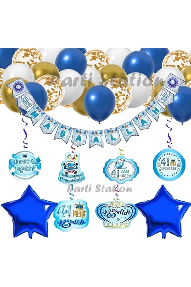 Sünnet Balon Seti Maşallah Yazısı Sünnet Parti Balon Set Maşallah Banner Lacivert Yıldız Parti Seti ürün görseli 1