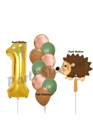Woodland Kirpi Balon 1 Yaş Balon Set Kirpi Balon ve Gold Rakam Balon Demeti Doğum Günü Seti ürün görseli 1