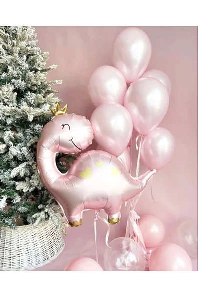 Sevimli Dinozor Konsept Pembe Dinozor Balon Set Dinosaur Balloon Doğum Günü Balon Buketi ürün görseli 1