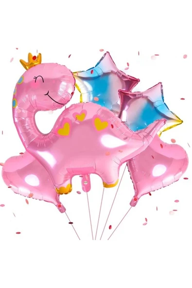 Sevimli Dinozor Konsept Pembe Dinozor Balon Set Pink Dinosaur Balloon ürün görseli 1