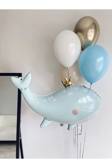 Sevimli Yeşil Balina Konsept Balina Balon Set Balina Balon Buketi Whale Balloon Doğum Günü Set ürün görseli 1