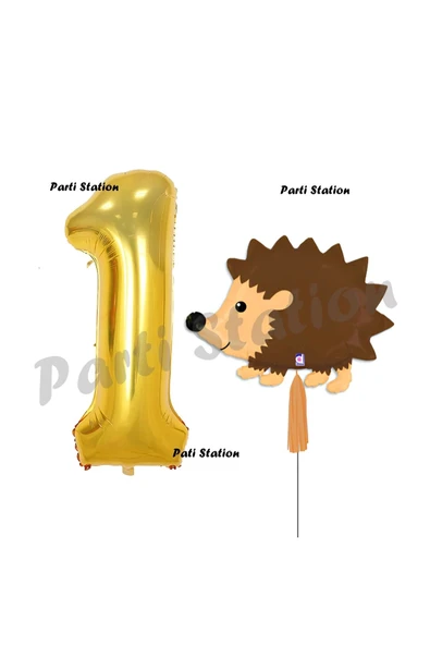 Woodland Kirpi Balon 1 Yaş Balon Set Kirpi Balon ve Gold Rakam Balon Doğum Günü Seti ürün görseli 1