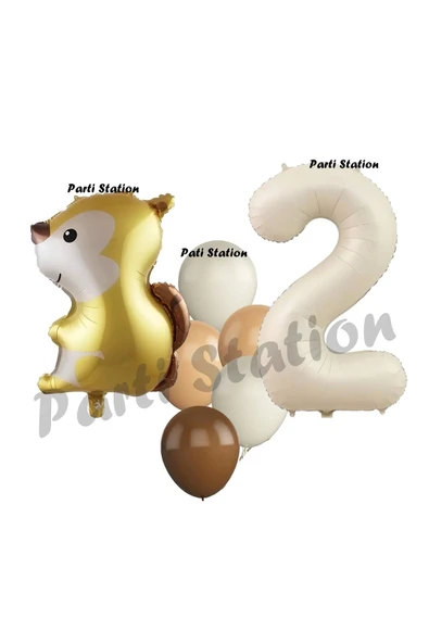 Woodland Sincap Balon 2 Yaş Balon Set Sincap Balon ve Krem Rakam Balon Demeti Doğum Günü Seti ürün görseli 1