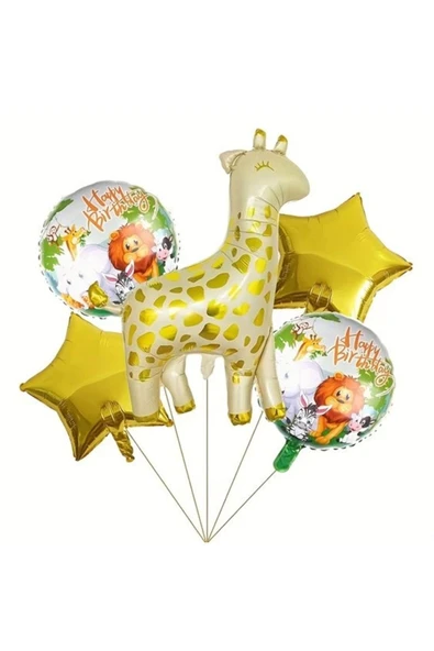 Safari Konsept Zürafa Balon Set Zürafa Konsept Balon Buketi Giraffe Balloon Doğum Günü Balon Set ürün görseli 1