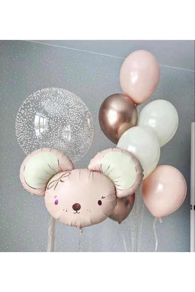 Sevimli Fare Konsept Pembe Fare Balon Set Mouse Balloon Doğum Günü Balon Buketi ürün görseli 1