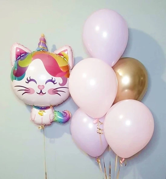 Unicorn Kedi Konsept Balon Set Sevimli Unicorn Kedi Balon Buketi Owl Doğum Günü Balon Set ürün görseli 1