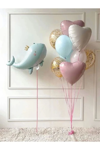 Sevimli Yeşil Balina Konsept Balina Balon Set Balina Balon Whale Balloon Doğum Günü Balon Buketi ürün görseli 1