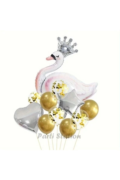 Beyaz Kuğu Konsept Sevimli Kuğu Balon Set Silver Swan Balloon Birthday Party Set ürün görseli 1
