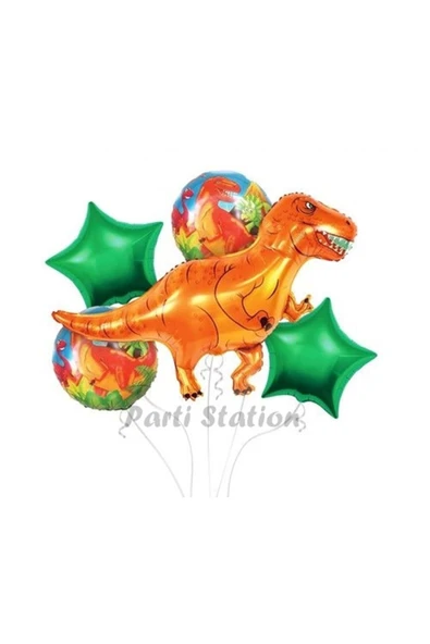 Dinozor Konsept Turuncu T-Rex Dinozor  Balon Set Dinosaur Balloon Birthday Party Set ürün görseli 1