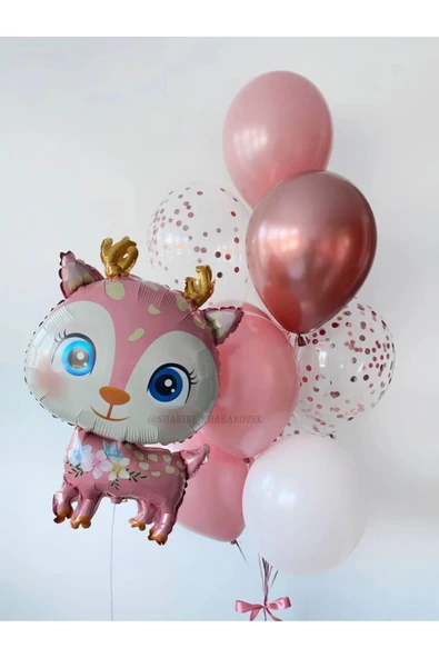 Woodland Konsept Sevimli Geyik Balon Set Pembe Ceylan Balon Deer Balloon Birthday Party Set ürün görseli 1