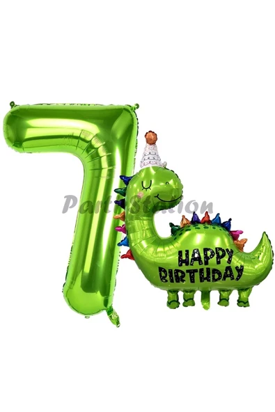 Dinozor Balon 7 Yaş Balon Set Dinozor Konsept Balon ve Yeşil Renk Rakam Balon ürün görseli 1