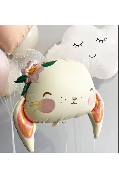 Sevimli Tavşan Folyo Balon Bunny Çiçekli Tavşan Konsept Folyo Balon 1 Adet 65x54 cm ürün görseli 1
