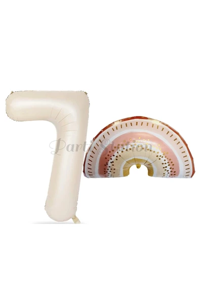 Bohem Gökkuşağı 7 Yaş Balon Set Boho Rainbow Konsept Balon ve Krem Rakam Balon ürün görseli 1