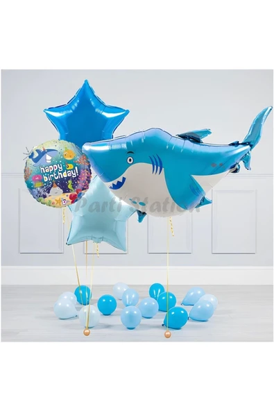 Deniz Okyanus Canlıları Konsept Köpek Balığı Balon Set Shark Balloon Doğum Günü Set ürün görseli 1
