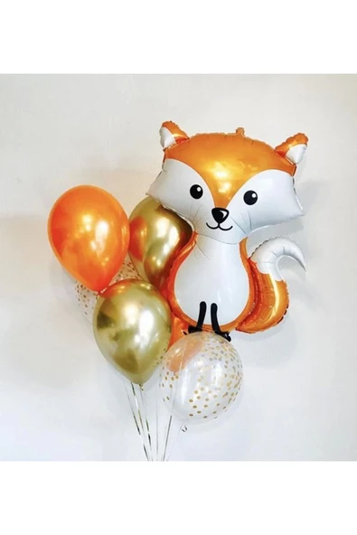 Woodland Konsept Sevimli Tilki Folyo Balon Buketi Fox Balloon 56 cm ürün görseli 1