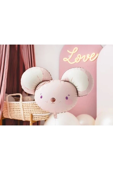Sevimli Pembe Fare Folyo Balon Hamster Fare Konsept Folyo Balon 1 Adet 68x59 cm ürün görseli 1