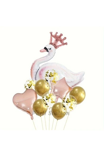 Beyaz Kuğu Konsept Sevimli Kuğu Balon Set Pink Swan Balloon Birthday Party Set ürün görseli 1
