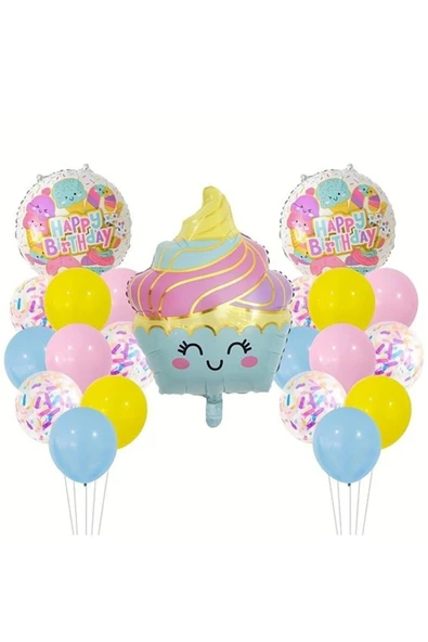 Pastane Şeker Cupcake Konsept Doğum Günü Balon Set İce Cream Tema Doğum Günü Balon ürün görseli 1