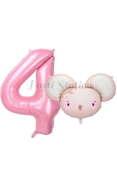 Pink Mouse 1 Yaş Balon Set Sevimli Pembe Fare Konsept Balon ve Pembe Rakam Balon Hamster Balon ürün görseli 1