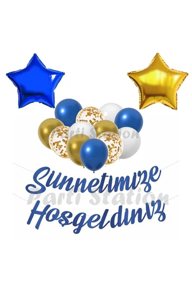 Sünnet Kutlama Seti Sünnetimize Hoş Geldiniz Yazısı Flama Sünnet Parti Banner Set Yıldız Balon Seti ürün görseli 1