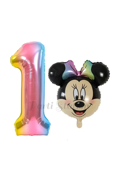 Minnie Mouse 1 Yaş Balon Set Minnie Mouse Konsept Balon ve Rengarenk Rakam Balon Set ürün görseli 1