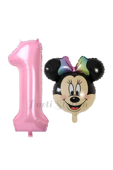 Minnie Mouse 1 Yaş Balon Set Minnie Mouse Konsept Balon ve Pembe Rakam Balon Set ürün görseli 1