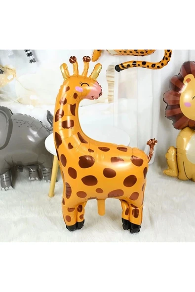 1 Adet Safari Konsept Sevimli Zürafa Folyo Balon Giraffe Balloon 95 cm ürün görseli 1