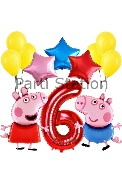 Peppa Pig Konsept 6 Yaş Yıldız Balon Set Pembe Domuz Peppa Pig George Tema Doğum Günü Folyo Balon ürün görseli 1