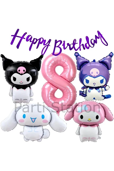 Sanrio Kuromi Melody Cinnamon 8 Yaş Pembe Balon Set Anime Kuromi Melody Konsept Doğum Günü Balon Set ürün görseli 1
