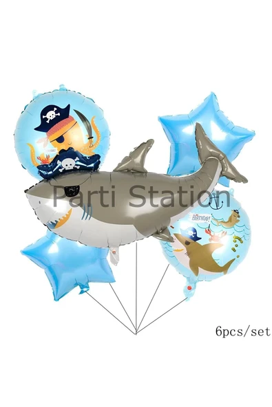 Korsan Köpek Balığı Konsept Balon Set Pirate Shark Konsept Doğum Günü Folyo Balon Set ürün görseli 1