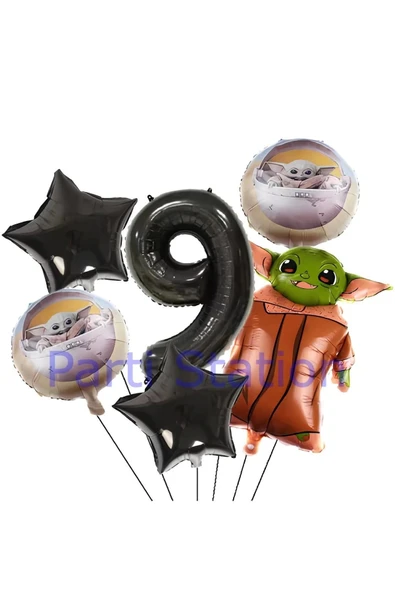 Star Wars Yoda 1 Yaş Siyah Rakam Balon Set Yıldız Savaşları Yoda Konsept Doğum Günü Balon Set ürün görseli 1