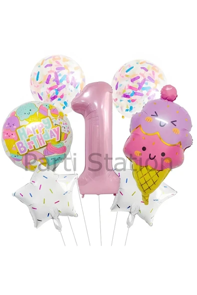 İce Cream Dondurma 1 Yaş Balon Set Şeker Dondurma Candy Balon İce Cream Konsept Doğum Günü Balon Set ürün görseli 1