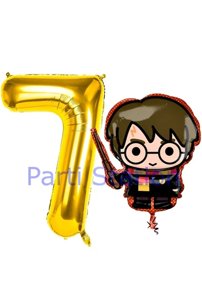 Harry Potter 7 Yaş Altın Renk Rakam Balon Set Harry Potter Hogwarts Konsept Doğum Günü Balon Set ürün görseli 1